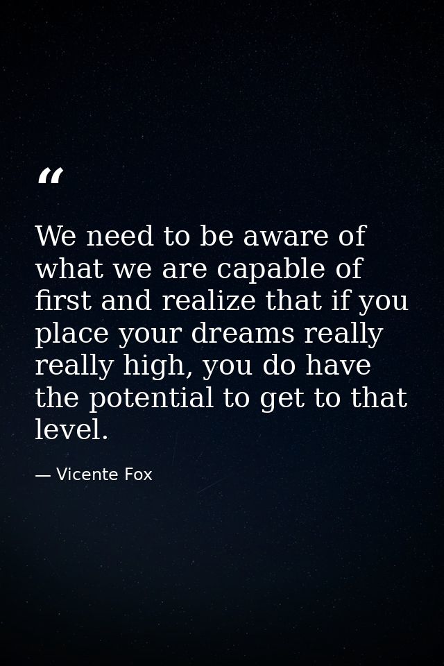 We need to be aware of what we are capable of first and realize that if you place your dreams really really high, you do — Vicente Fox