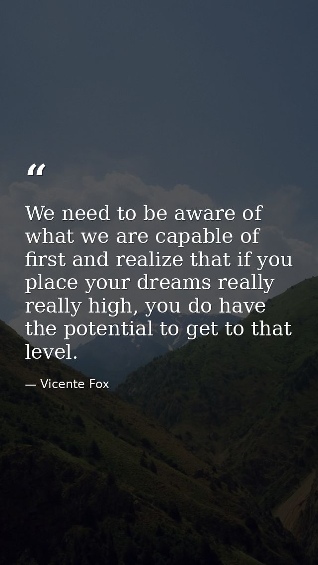 We need to be aware of what we are capable of first and realize that if you place your dreams really really high, you do — Vicente Fox