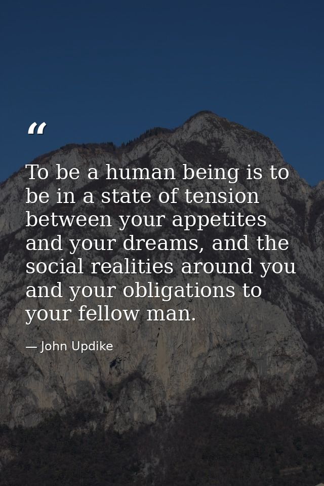 To be a human being is to be in a state of tension between your appetites and your dreams, and the social realities arou — John Updike