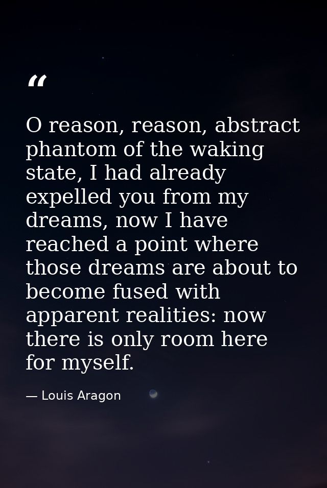 O reason, reason, abstract phantom of the waking state, I had already expelled you from my dreams, now I have reached a  — Louis Aragon