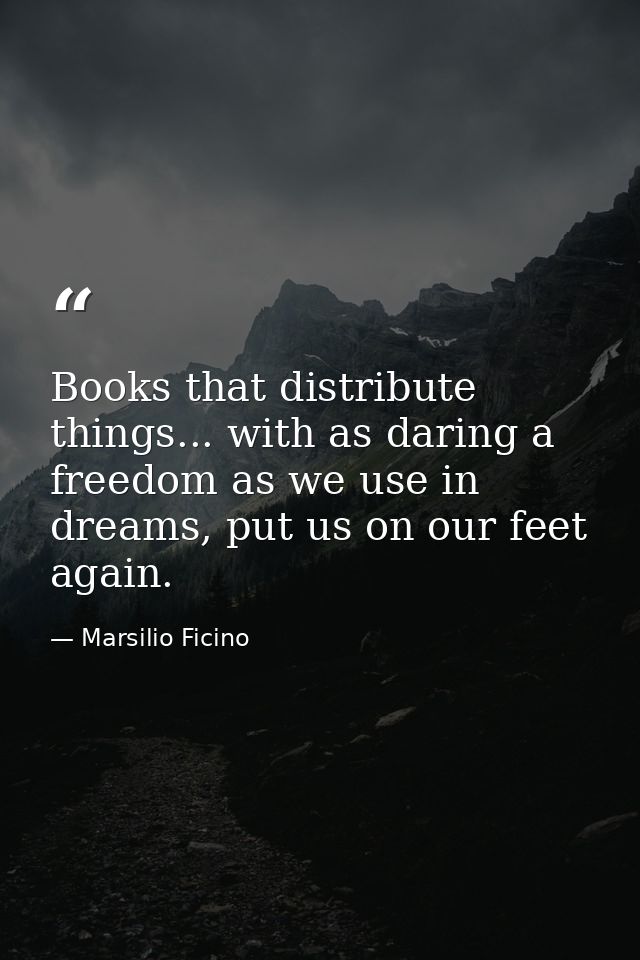 Books that distribute things... with as daring a freedom as we use in dreams, put us on our feet again. — Marsilio Ficino