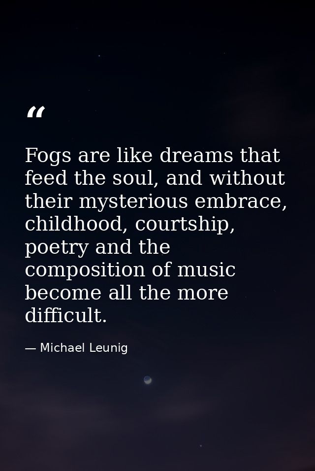 Fogs are like dreams that feed the soul, and without their mysterious embrace, childhood, courtship, poetry and the comp — Michael Leunig