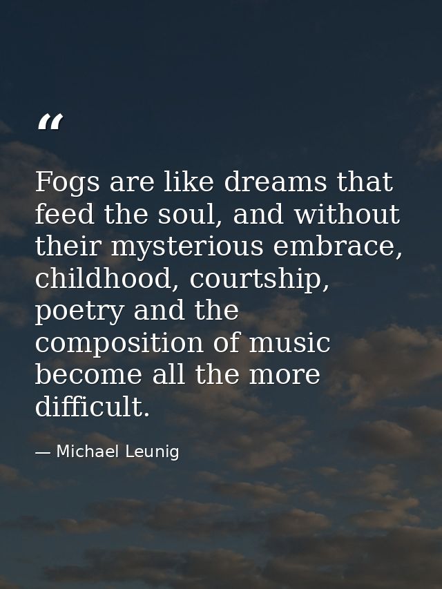 Fogs are like dreams that feed the soul, and without their mysterious embrace, childhood, courtship, poetry and the comp — Michael Leunig