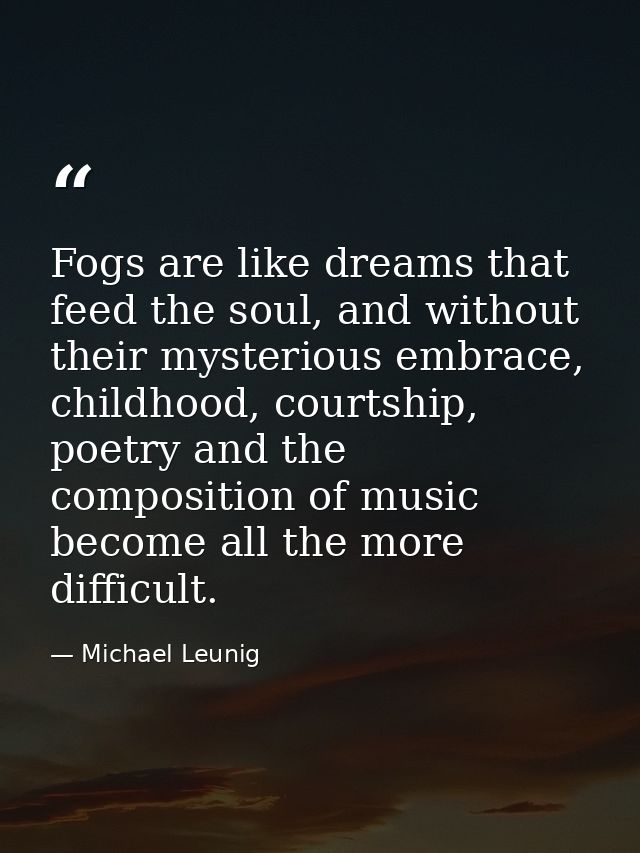 Fogs are like dreams that feed the soul, and without their mysterious embrace, childhood, courtship, poetry and the comp — Michael Leunig