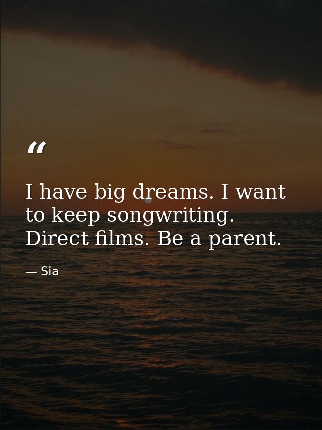 I have big dreams. I want to keep songwriting. Direct films. Be a parent. — Sia