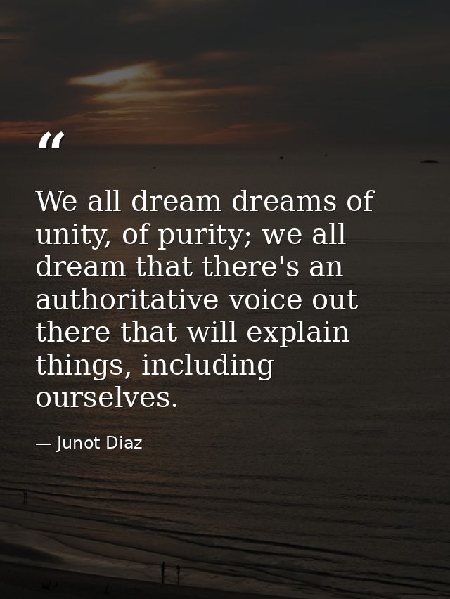 We all dream dreams of unity, of purity; we all dream that there's an authoritative voice out there that will explain th — Junot Diaz