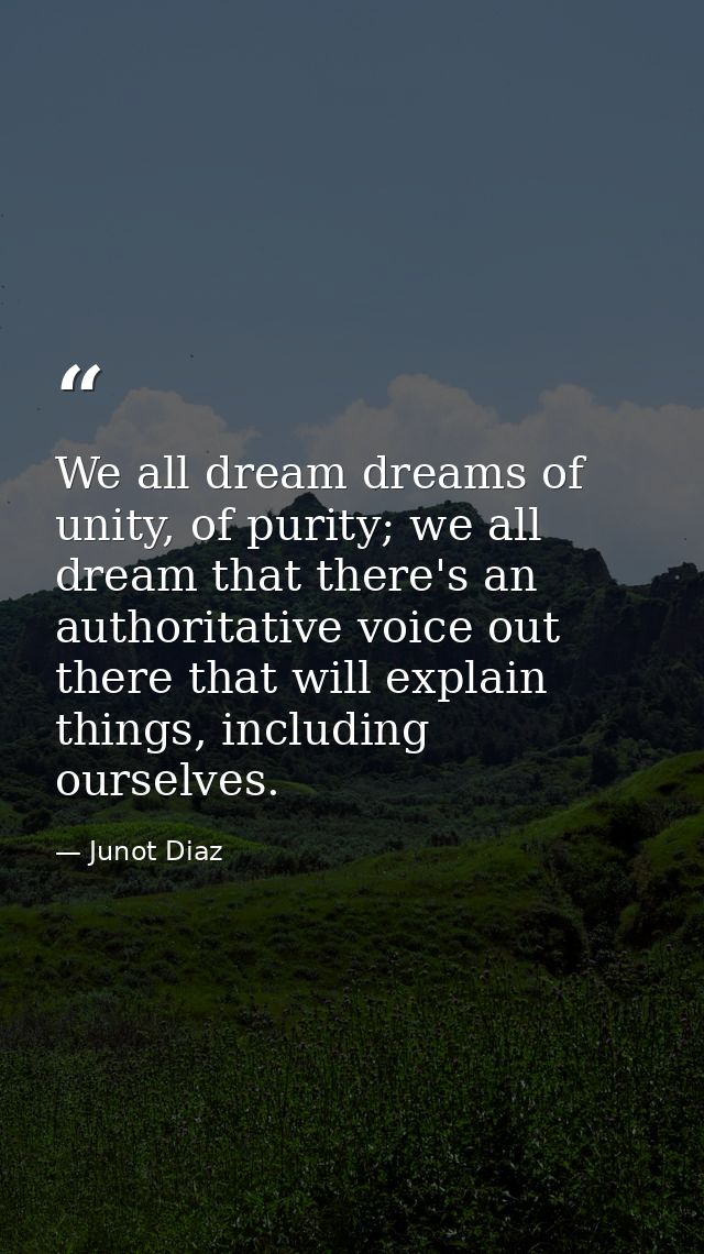 We all dream dreams of unity, of purity; we all dream that there's an authoritative voice out there that will explain th — Junot Diaz