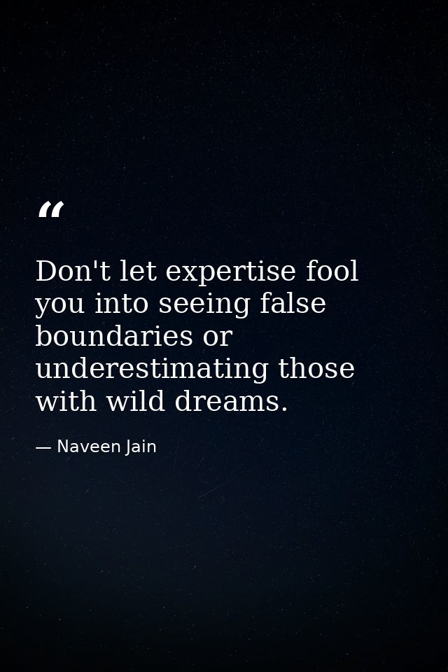 Don't let expertise fool you into seeing false boundaries or underestimating those with wild dreams. — Naveen Jain
