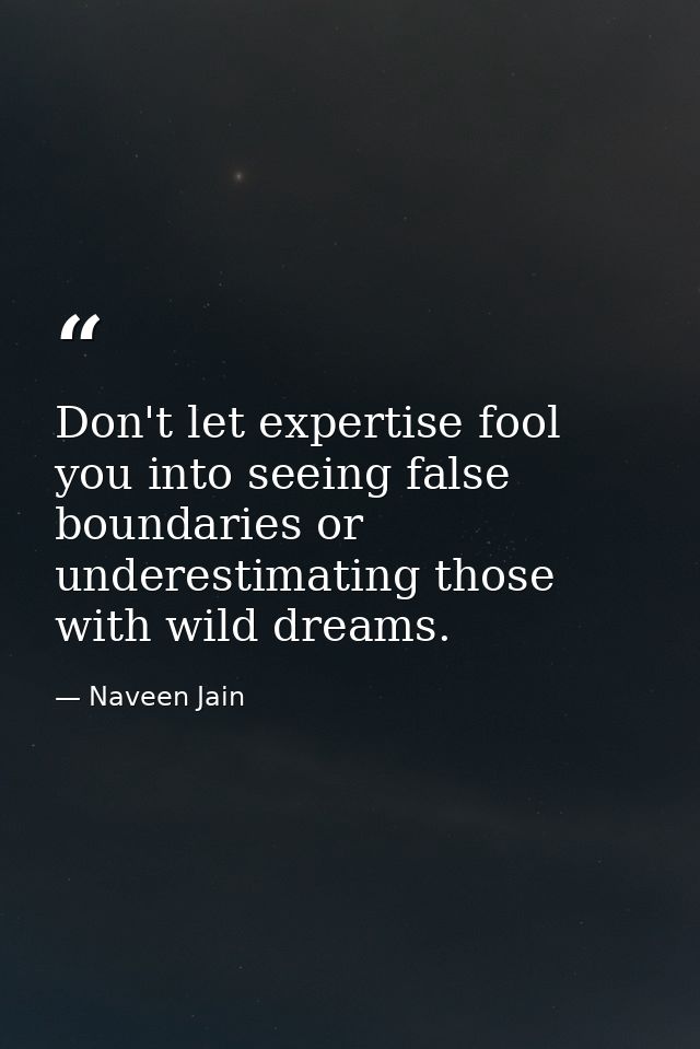 Don't let expertise fool you into seeing false boundaries or underestimating those with wild dreams. — Naveen Jain