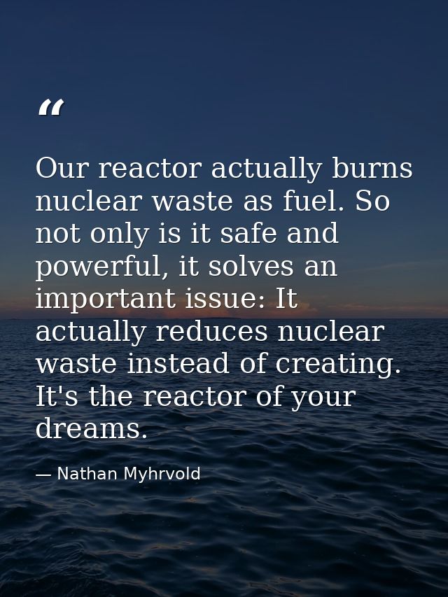 Our reactor actually burns nuclear waste as fuel. So not only is it safe and powerful, it solves an important issue: It  — Nathan Myhrvold
