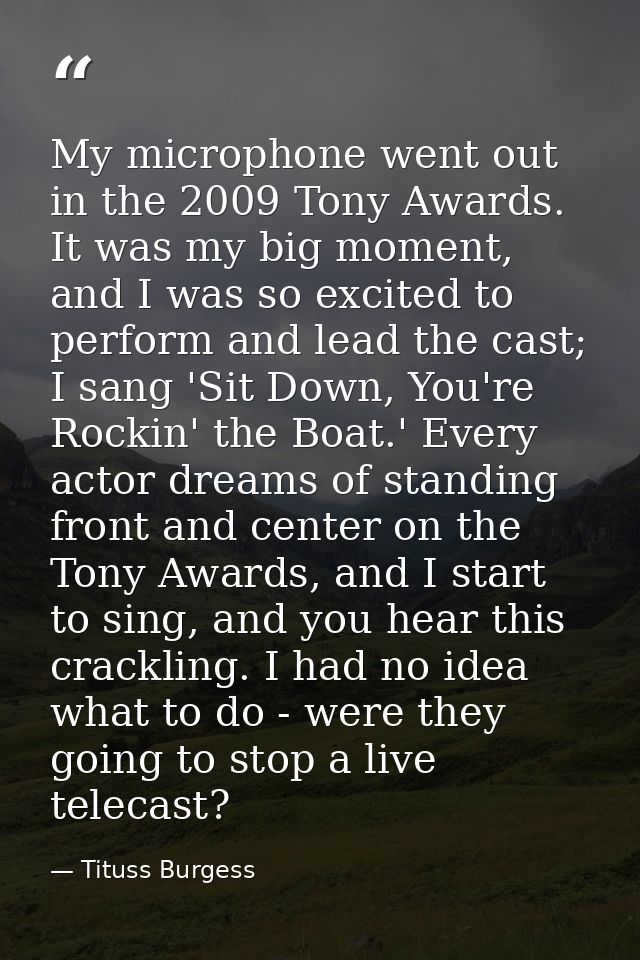 My microphone went out in the 2009 Tony Awards. It was my big moment, and I was so excited to perform and lead the cast; — Tituss Burgess