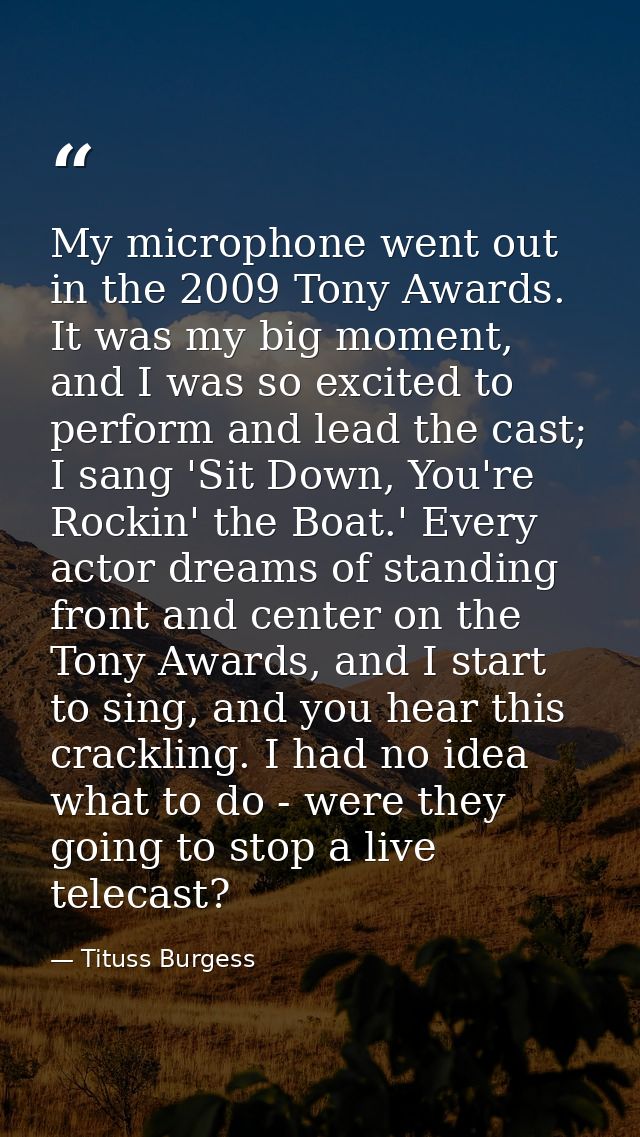 My microphone went out in the 2009 Tony Awards. It was my big moment, and I was so excited to perform and lead the cast; — Tituss Burgess