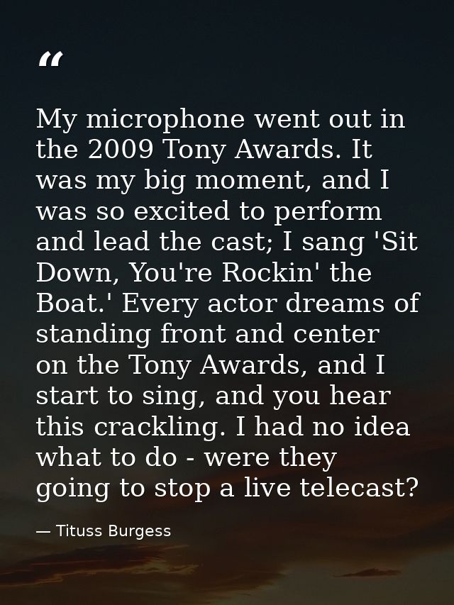 My microphone went out in the 2009 Tony Awards. It was my big moment, and I was so excited to perform and lead the cast; — Tituss Burgess