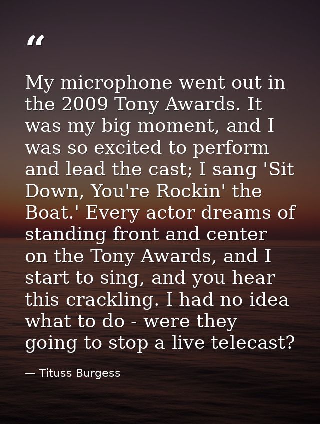 My microphone went out in the 2009 Tony Awards. It was my big moment, and I was so excited to perform and lead the cast; — Tituss Burgess