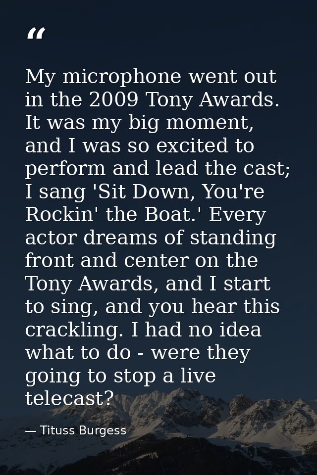 My microphone went out in the 2009 Tony Awards. It was my big moment, and I was so excited to perform and lead the cast; — Tituss Burgess