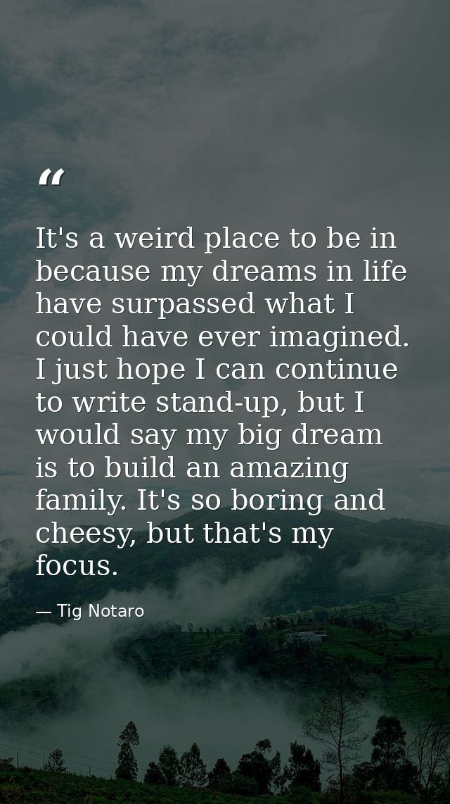 It's a weird place to be in because my dreams in life have surpassed what I could have ever imagined. I just hope I can  — Tig Notaro
