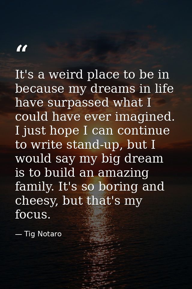 It's a weird place to be in because my dreams in life have surpassed what I could have ever imagined. I just hope I can  — Tig Notaro