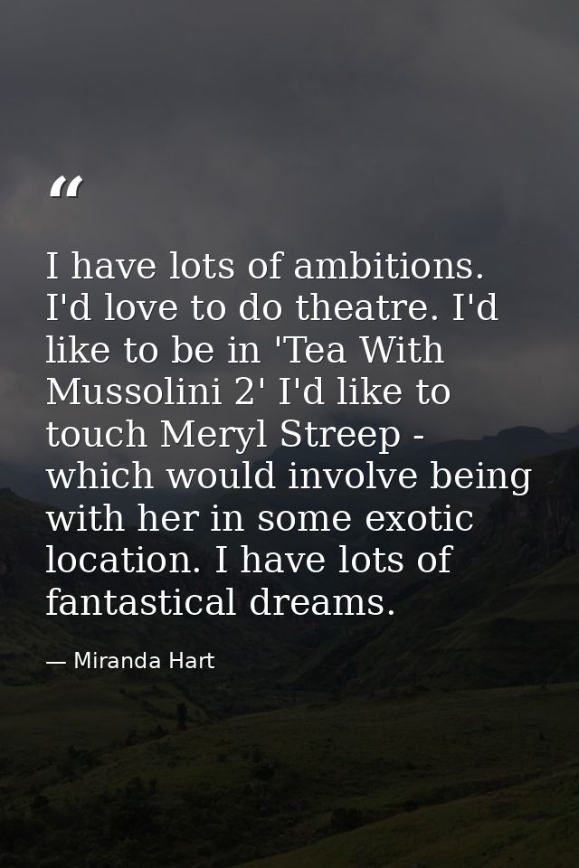 I have lots of ambitions. I'd love to do theatre. I'd like to be in 'Tea With Mussolini 2' I'd like to touch Meryl Stree — Miranda Hart