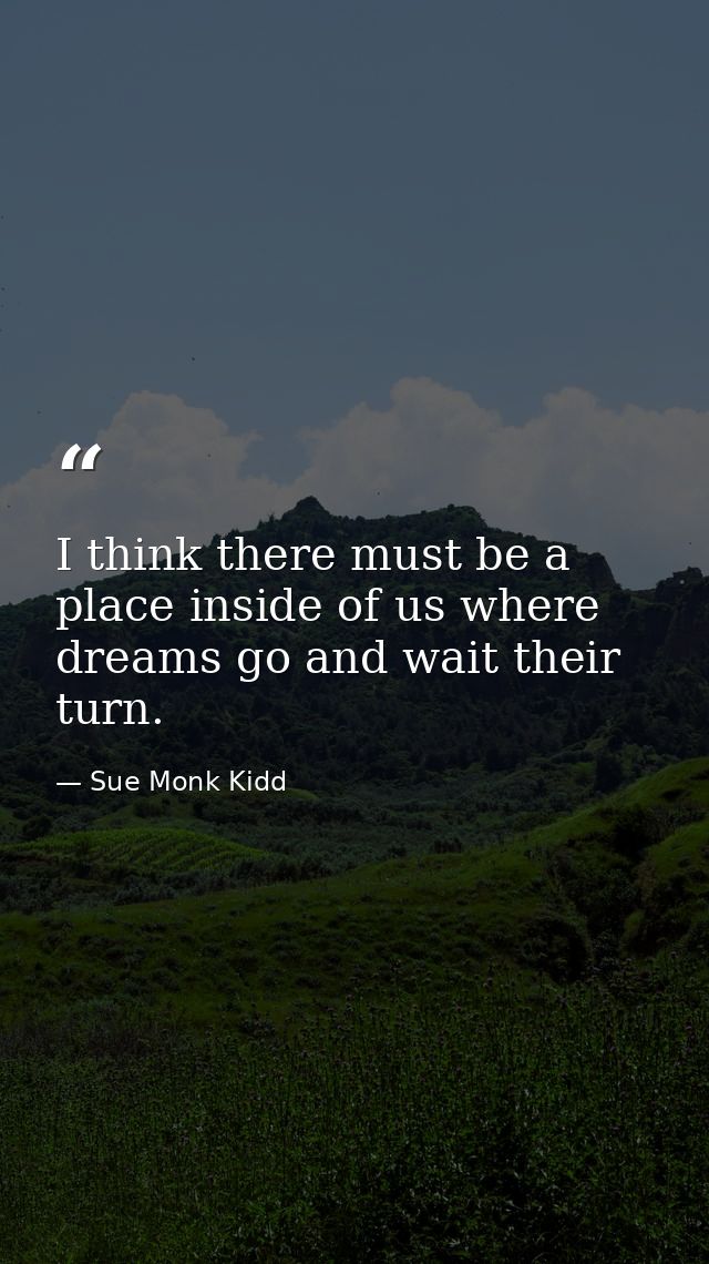 I think there must be a place inside of us where dreams go and wait their turn. — Sue Monk Kidd