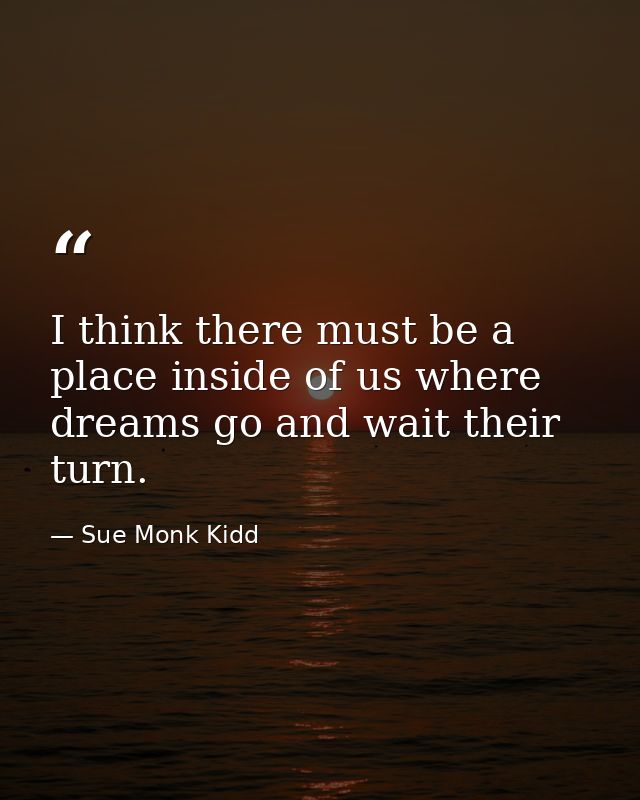 I think there must be a place inside of us where dreams go and wait their turn. — Sue Monk Kidd