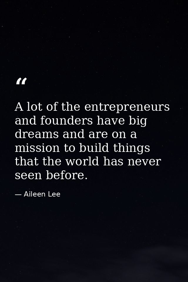 A lot of the entrepreneurs and founders have big dreams and are on a mission to build things that the world has never se — Aileen Lee