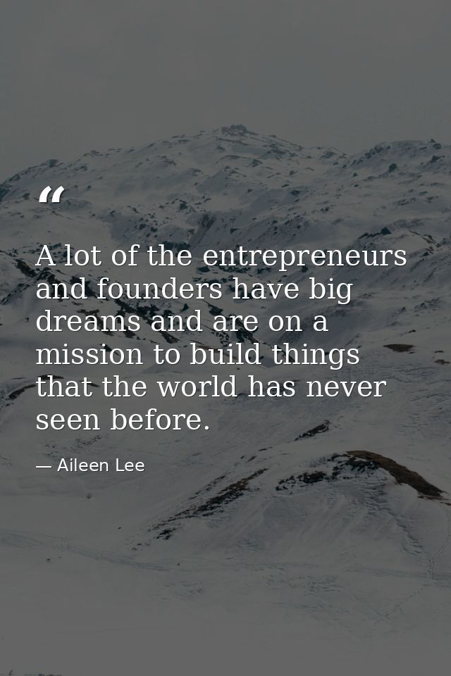 A lot of the entrepreneurs and founders have big dreams and are on a mission to build things that the world has never se — Aileen Lee
