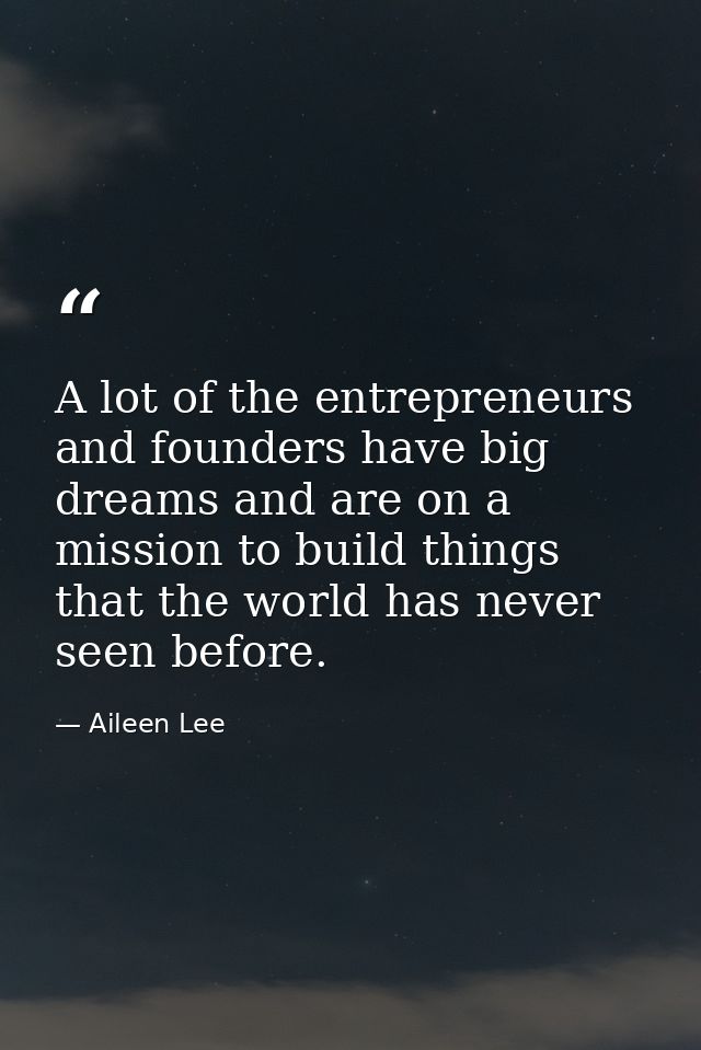 A lot of the entrepreneurs and founders have big dreams and are on a mission to build things that the world has never se — Aileen Lee