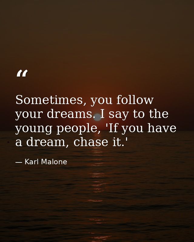 Sometimes, you follow your dreams. I say to the young people, 'If you have a dream, chase it.' — Karl Malone