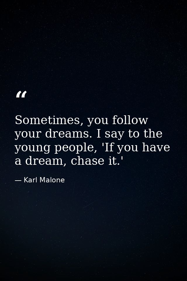 Sometimes, you follow your dreams. I say to the young people, 'If you have a dream, chase it.' — Karl Malone