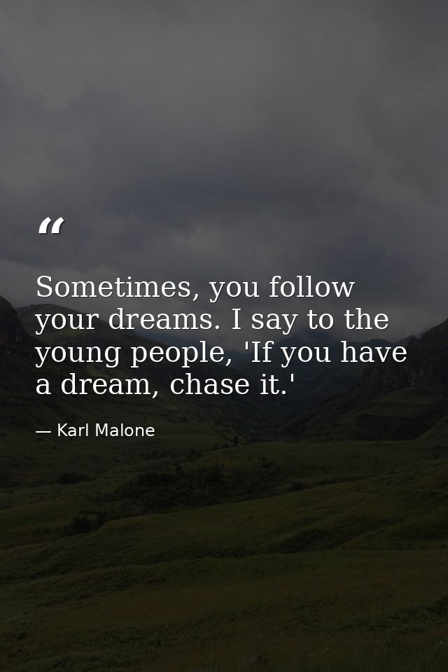 Sometimes, you follow your dreams. I say to the young people, 'If you have a dream, chase it.' — Karl Malone