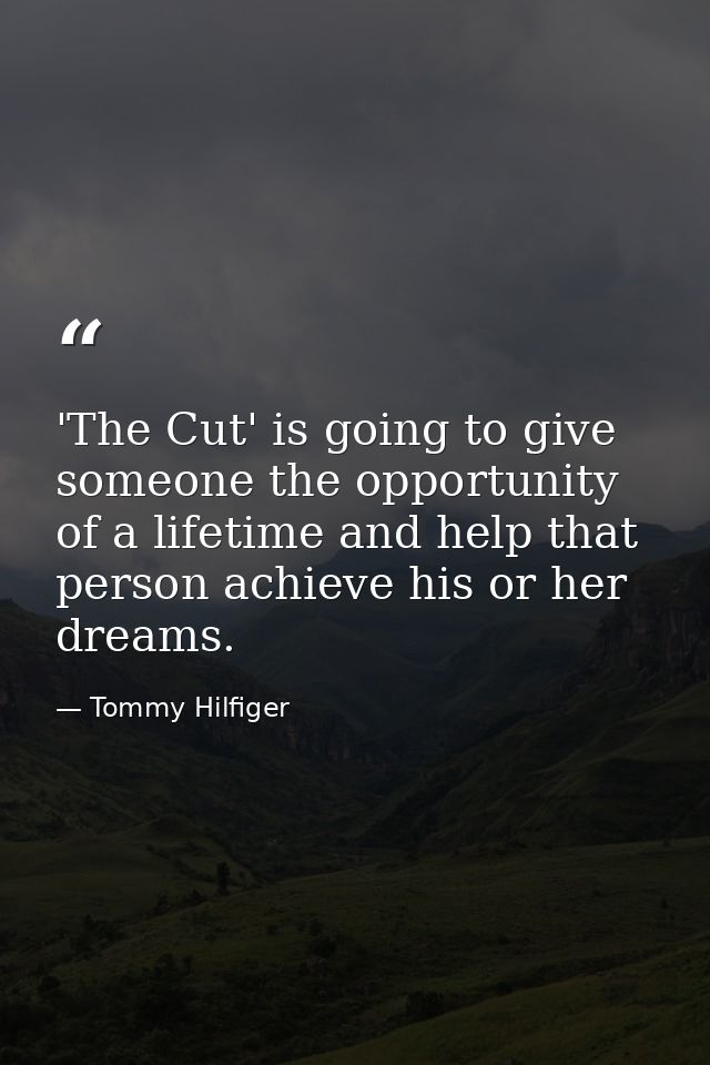'The Cut' is going to give someone the opportunity of a lifetime and help that person achieve his or her dreams. — Tommy Hilfiger