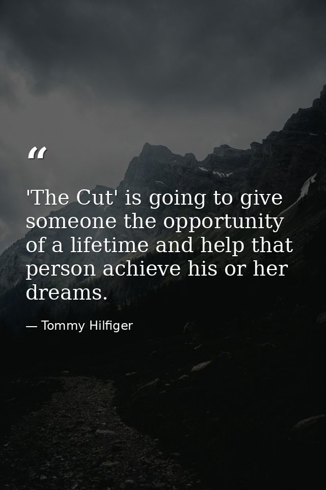 'The Cut' is going to give someone the opportunity of a lifetime and help that person achieve his or her dreams. — Tommy Hilfiger
