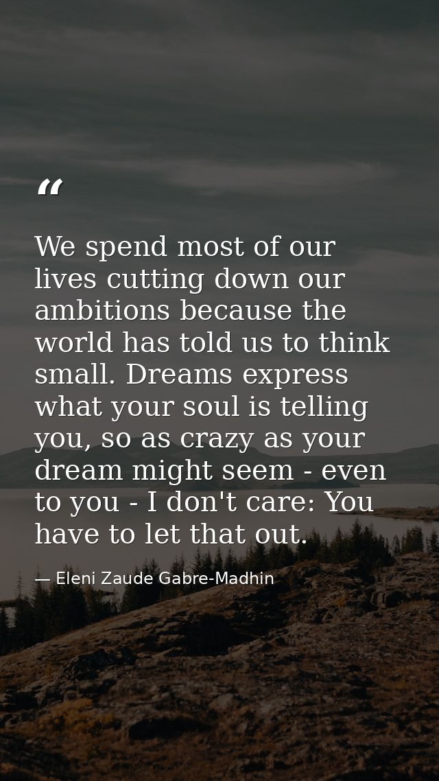 We spend most of our lives cutting down our ambitions because the world has told us to think small. Dreams express what  — Eleni Zaude Gabre-Madhin