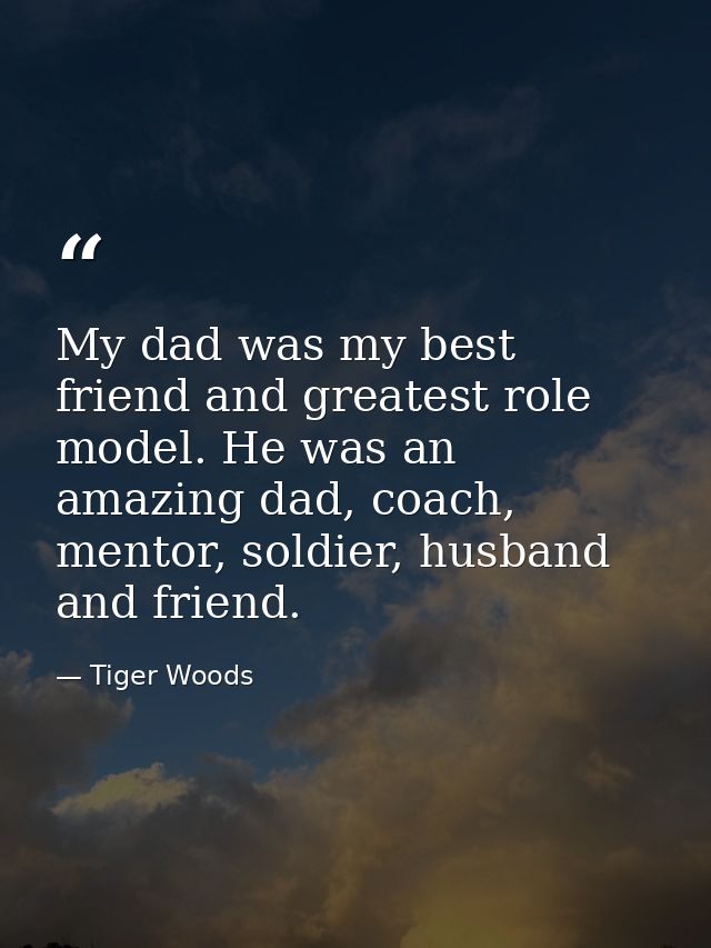 My dad was my best friend and greatest role model. He was an amazing dad, coach, mentor, soldier, husband and friend. — Tiger Woods
