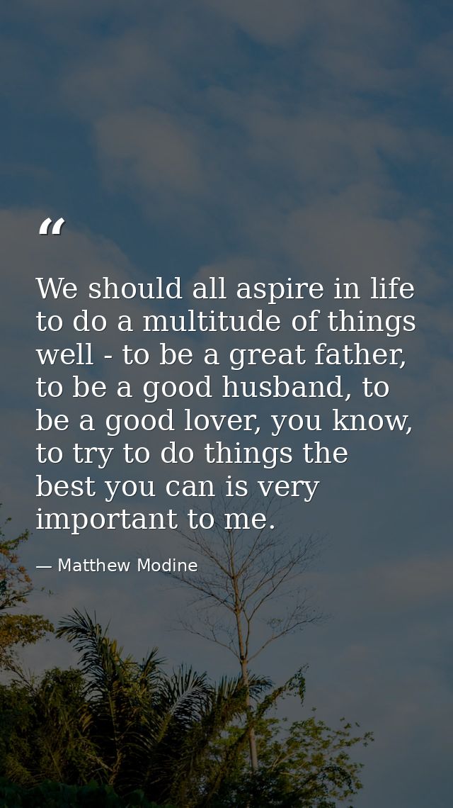 We should all aspire in life to do a multitude of things well - to be a great father, to be a good husband, to be a good — Matthew Modine