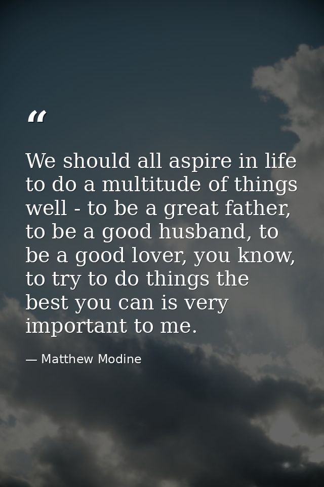 We should all aspire in life to do a multitude of things well - to be a great father, to be a good husband, to be a good — Matthew Modine