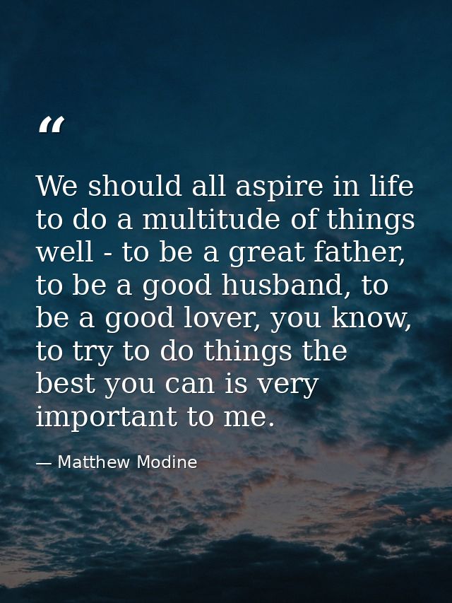 We should all aspire in life to do a multitude of things well - to be a great father, to be a good husband, to be a good — Matthew Modine