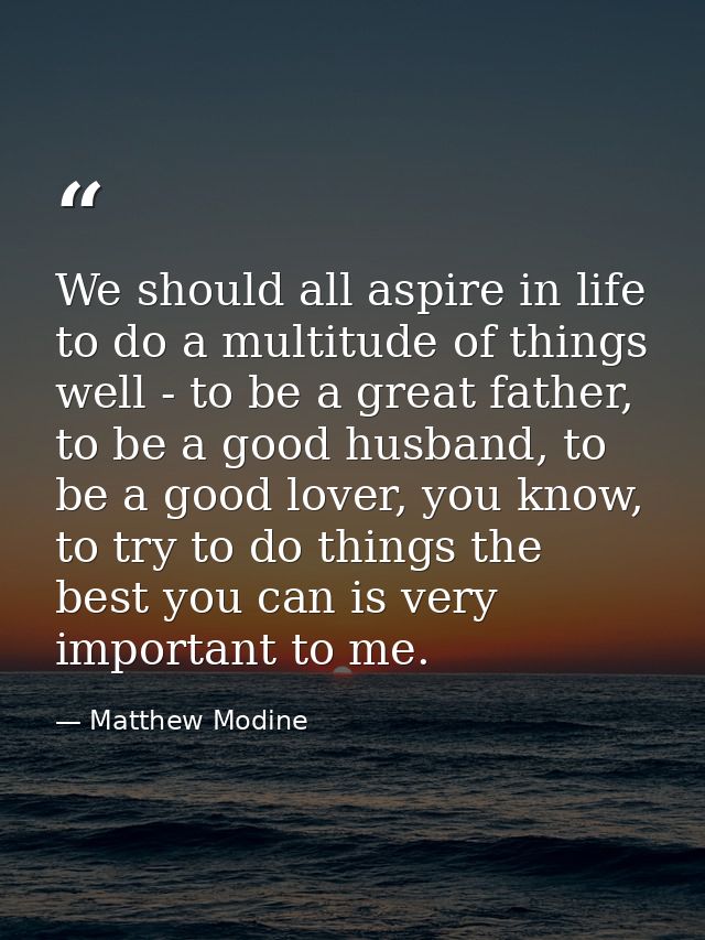 We should all aspire in life to do a multitude of things well - to be a great father, to be a good husband, to be a good — Matthew Modine