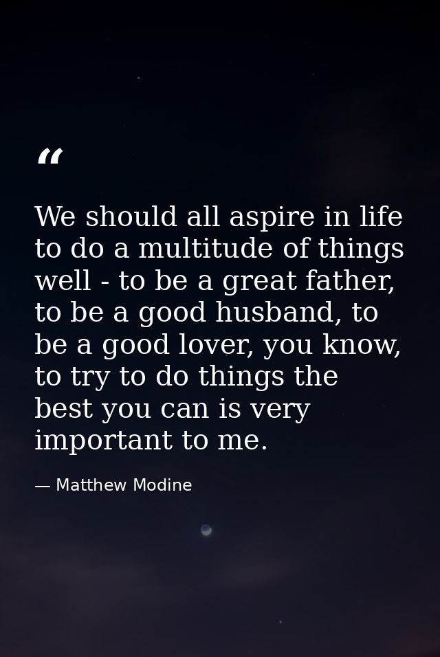 We should all aspire in life to do a multitude of things well - to be a great father, to be a good husband, to be a good — Matthew Modine
