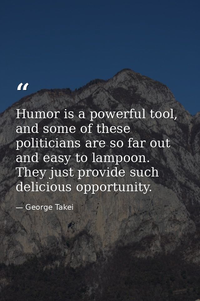 Humor is a powerful tool, and some of these politicians are so far out and easy to lampoon. They just provide such delic — George Takei