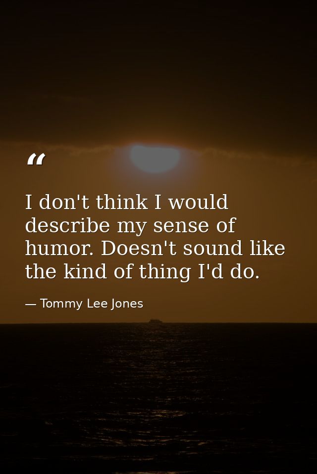 I don't think I would describe my sense of humor. Doesn't sound like the kind of thing I'd do. — Tommy Lee Jones
