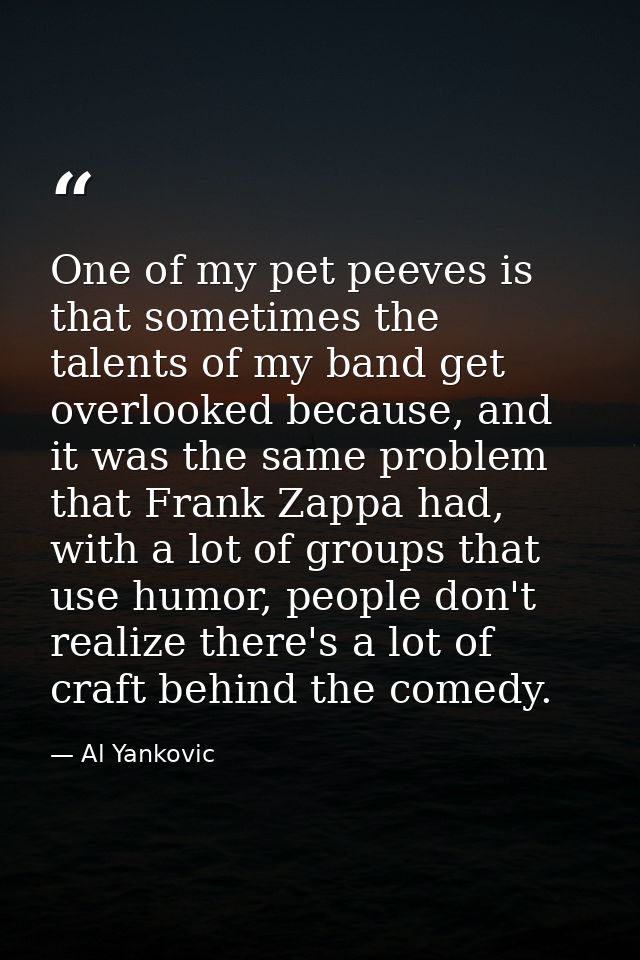 One of my pet peeves is that sometimes the talents of my band get overlooked because, and it was the same problem that F — Al Yankovic