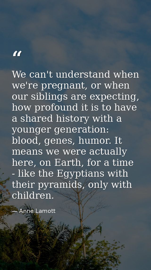 We can't understand when we're pregnant, or when our siblings are expecting, how profound it is to have a shared history — Anne Lamott