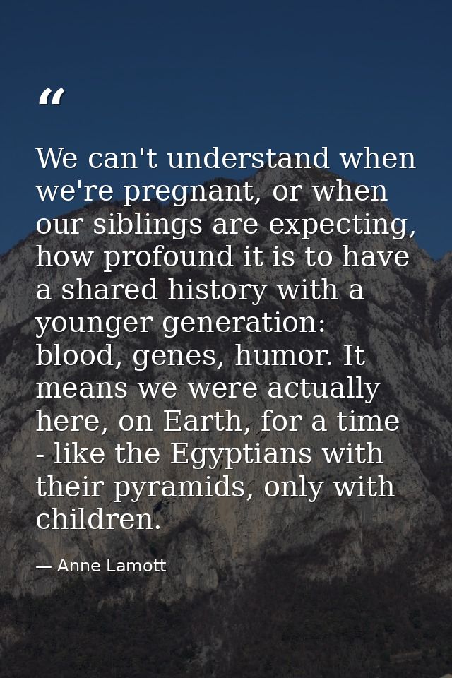 We can't understand when we're pregnant, or when our siblings are expecting, how profound it is to have a shared history — Anne Lamott