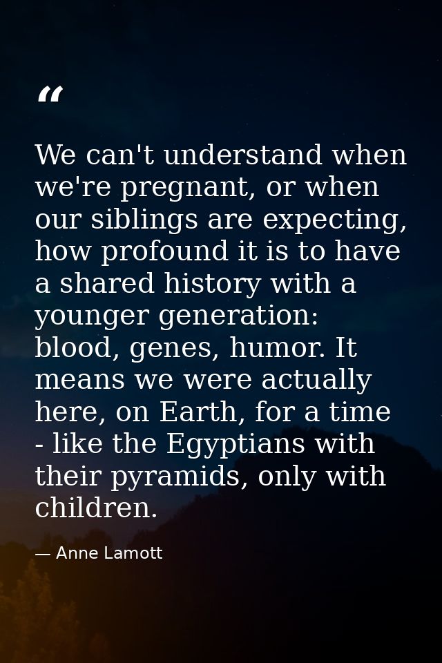 We can't understand when we're pregnant, or when our siblings are expecting, how profound it is to have a shared history — Anne Lamott