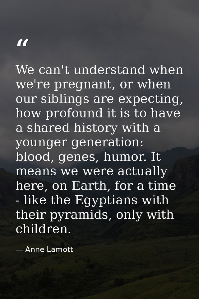 We can't understand when we're pregnant, or when our siblings are expecting, how profound it is to have a shared history — Anne Lamott