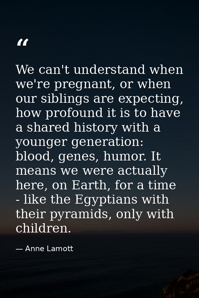 We can't understand when we're pregnant, or when our siblings are expecting, how profound it is to have a shared history — Anne Lamott