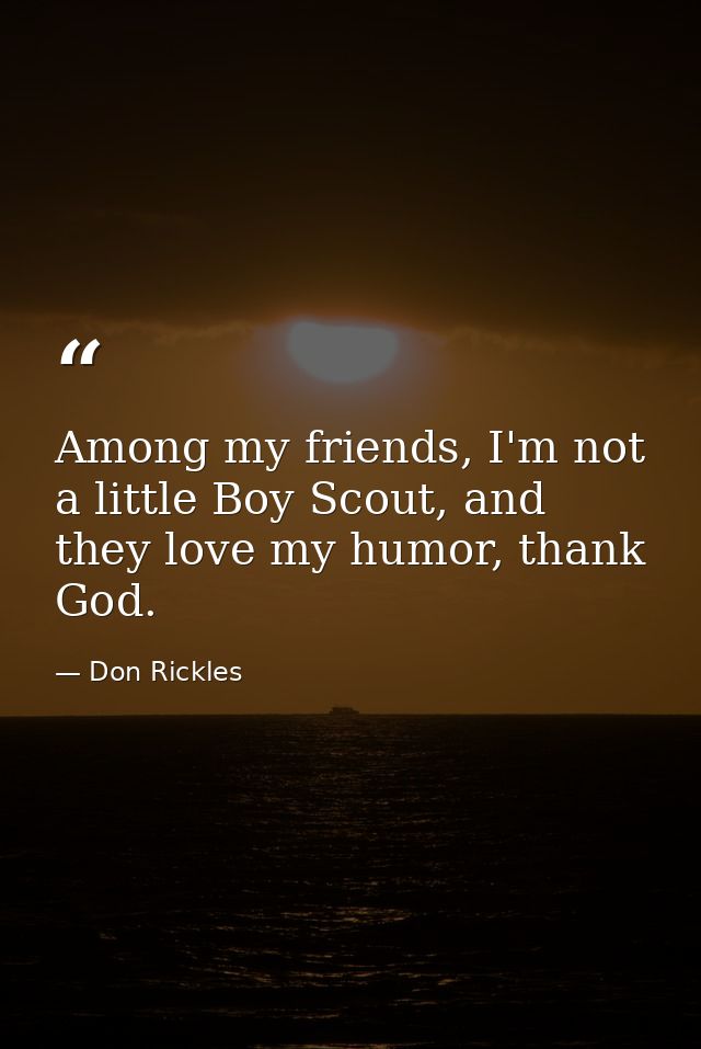 Among my friends, I'm not a little Boy Scout, and they love my humor, thank God. — Don Rickles