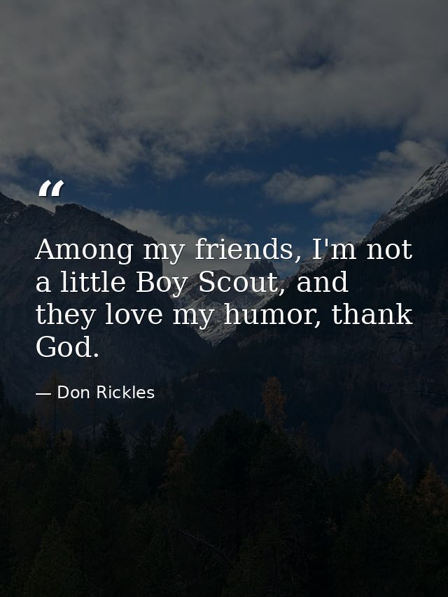 Among my friends, I'm not a little Boy Scout, and they love my humor, thank God. — Don Rickles