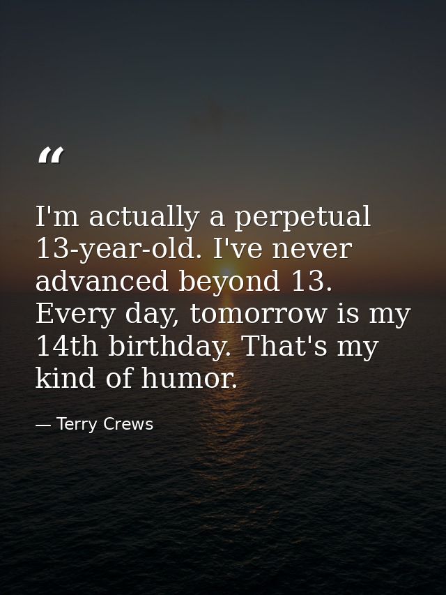I'm actually a perpetual 13-year-old. I've never advanced beyond 13. Every day, tomorrow is my 14th birthday. That's my  — Terry Crews